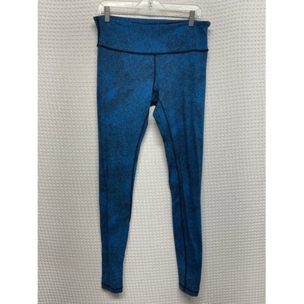 Lululemon Wunder Under Luon Spray Jacquard Blue/Black Pant Leggings Women 10